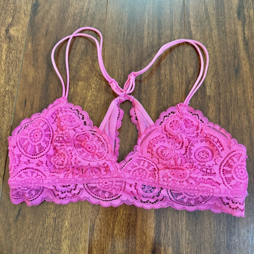 Aerie Eyelash Lace Racerback Bralette Pink Size Small